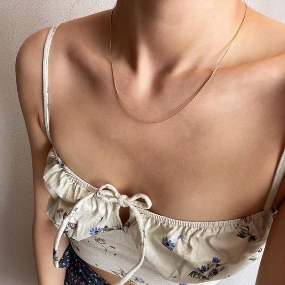 18K Gold Plated Snake 1mm Chain Herringbone Necklace - Picture 4 of 9